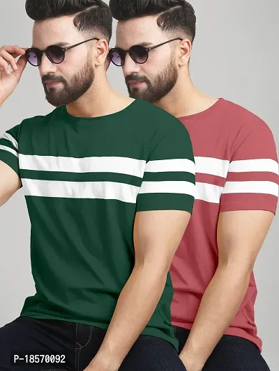 Elegant Cotton Blend Colourblocked Round Neck Tees For Men- Pack Of 2