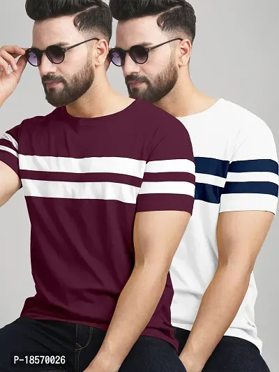 Elegant Cotton Blend Colourblocked Round Neck Tees For Men- Pack Of 2