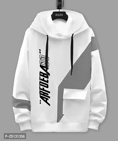 Trendy White Cotton Blend Printed Hooded Tees For Men