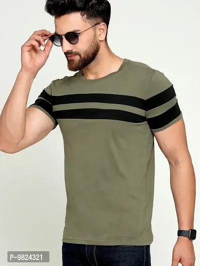 AUSK Men's Cotton Half Sleeve Round Neck Striped Tshirt (XX-Large, Green)-thumb0