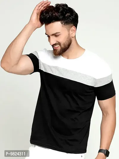 AUSK Round Neck Half Sleeves Regular Fit T-Shirt for Mens (Black&White-X-Large)-thumb4