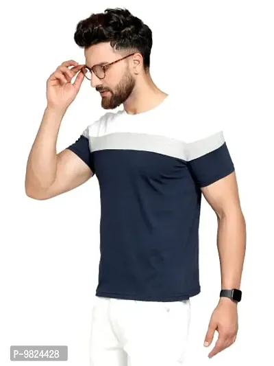 AUSK Men's Regular Fit T-Shirt (Navy Blue-Small)-thumb0