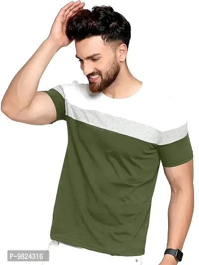 AUSK Round Neck Half Sleeves Regular Fit T-Shirt for Mens (Green&White-XX-Large)