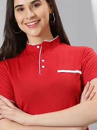 Elegant Red Cotton Blend Solid T-Shirts For Women-thumb2