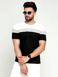 AUSK Men's Cotton Half Sleeve Round Neck Color Block Tshirt (Black-White-Grey, Small)-thumb1