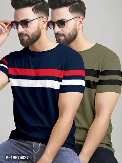 Elegant Cotton Blend Colourblocked Round Neck Tees For Men- Pack Of 2