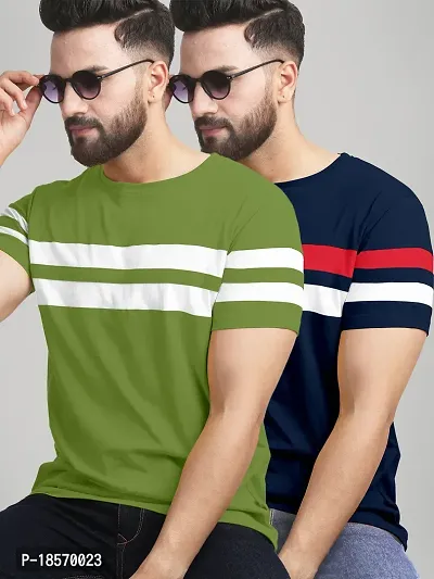 Elegant Cotton Blend Colourblocked Round Neck Tees For Men- Pack Of 2