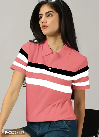 Elegant Pink Cotton Blend Colourblocked Tshirt For Women