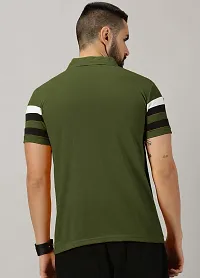 Stylish Cotton Blend Olive Striped Polos Short Sleeves For Men-thumb1