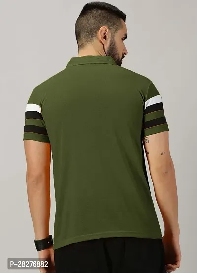 Stylish Cotton Blend Olive Striped Polos Short Sleeves For Men-thumb2