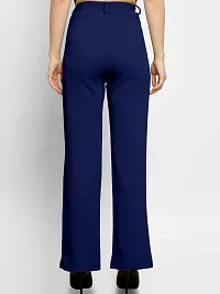 Elegant Navy Blue Polyester Blend Solid Trousers For Women-thumb1