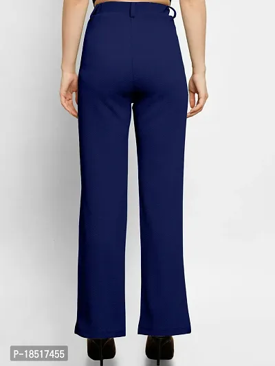 Elegant Navy Blue Polyester Blend Solid Trousers For Women-thumb2