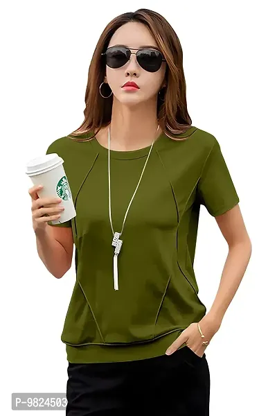GESPO Women's Round Neck T-Shirts(Green-Small)-thumb0