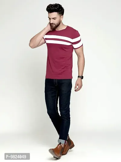 AUSK Men's Cotton Half Sleeve Round Neck Striped Tshirt (Medium, Maroon1)-thumb3