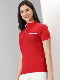 Elegant Red Cotton Blend Solid T-Shirts For Women-thumb3