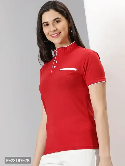 Elegant Red Cotton Blend Solid T-Shirts For Women-thumb4