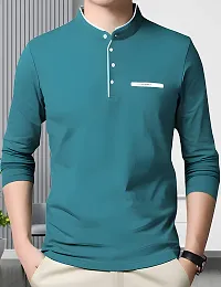 AUSK Mens Henley Neck Full Sleeves Regular Fit Cotton T-Shirts (Color-Aqual Blue_Size-S)-thumb2