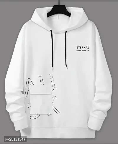 Trendy White Cotton Blend Printed Hooded Tees For Men
