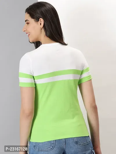 Elegant Green Cotton Blend Striped T-Shirts For Women-thumb2