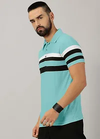 Stylish Aqua Blue Cotton Blend Striped Polos For Men-thumb4