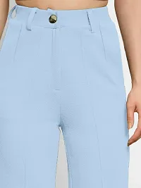 Elegant Sky Blue Polyester Blend Solid Trousers For Women-thumb3