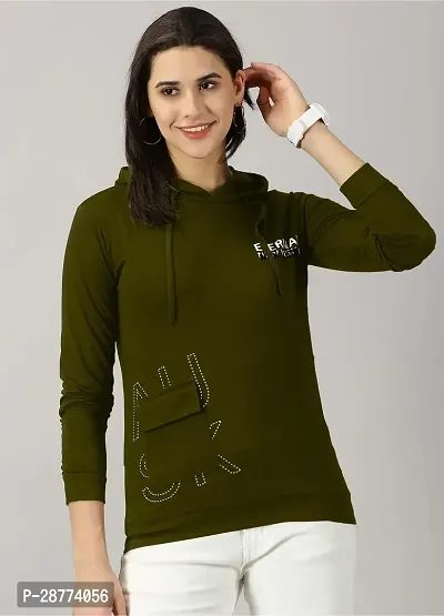 Elegant Green Cotton Blend Typography Tshirt For Women