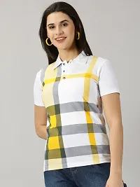 Elegant White Cotton Blend Checked Tshirt For Women-thumb4