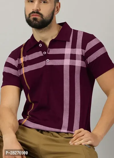 Stylish Purple Cotton Blend Printed Polos For Men-thumb0