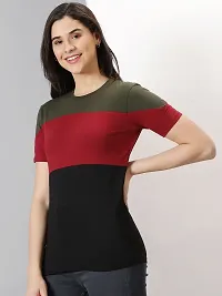 Elegant Multicoloured Cotton Blend Colourblocked T-Shirts For Women-thumb3