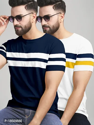 Elegant Cotton Blend Colourblocked Round Neck Tees For Men- Pack Of 2