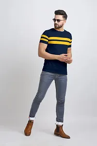 AUSK Men's Regular Round Neck Half Sleeves T-Shirts (Color:Blue & Yellow-Size:Large)-thumb4