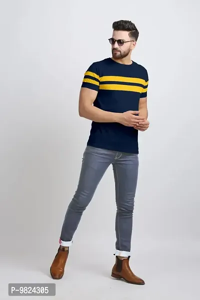 AUSK Men's Regular Round Neck Half Sleeves T-Shirts (Color:Blue & Yellow-Size:Large)-thumb5