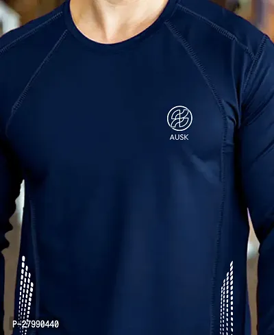 Stylish Navy Blue Polyester Full Sleeve T-Shirt For Men-thumb3