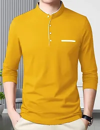 Stylish Cotton Yellow Solid Round Neck Tees Long Sleeves For Men-thumb2