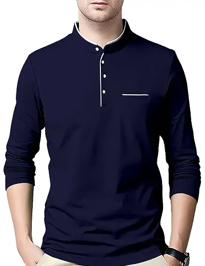 AUSK Men's Cotton Henley Neck Full Sleeve Solid Regular Fit T-Shirt