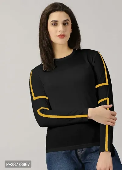 Elegant Black Cotton Blend Colourblocked Tshirt For Women-thumb5