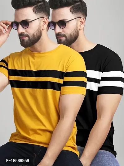 Elegant Cotton Blend Colourblocked Round Neck Tees For Men- Pack Of 2-thumb0