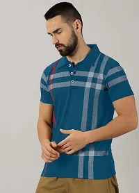 Stylish Cotton Blend Blue Printed Polos Short Sleeves For Men-thumb3