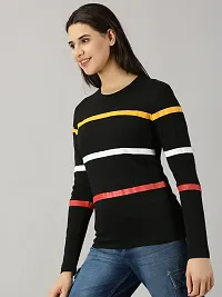 Elegant Black Cotton Blend Colourblocked Tshirt For Women-thumb1