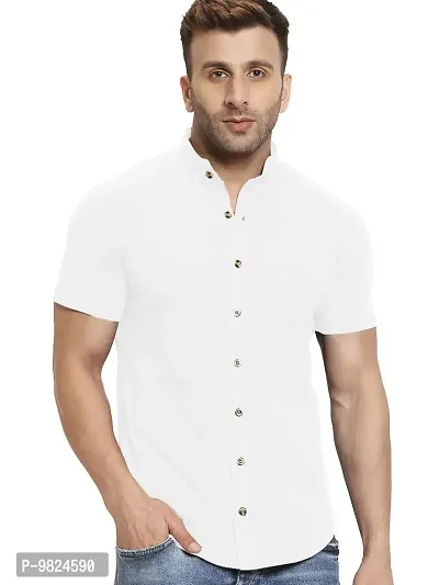 GESPO Men's Shirts Half Sleeves Mandarin Collar(White-XX-Large)