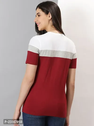 Elegant Multicoloured Cotton Blend Colourblocked T-Shirts For Women-thumb2