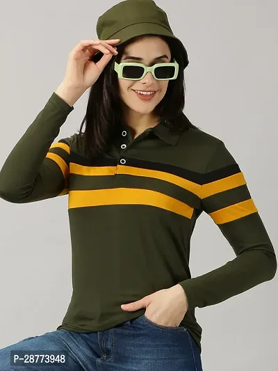 Elegant Green Cotton Blend Colourblocked Tshirt For Women