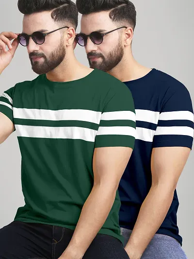 Mens Classy Cotton Blend Round Neck Tees Combo(Pack of 2)