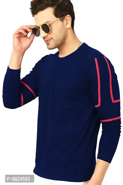 GESPO Regular Fit Full Sleeves Men's T-Shirts(Blue-Large)