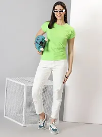 Elegant Green Cotton Blend Solid T-Shirts For Women-thumb4