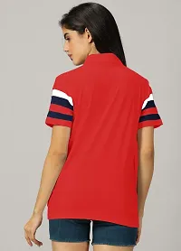 Elegant Red Cotton Blend Colourblocked Tshirt For Women-thumb2