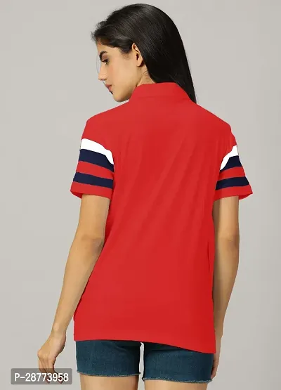 Elegant Red Cotton Blend Colourblocked Tshirt For Women-thumb3