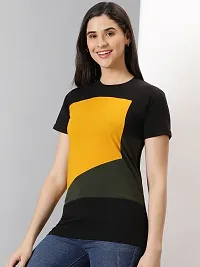 Elegant Multicoloured Cotton Blend Colourblocked T-Shirts For Women-thumb3