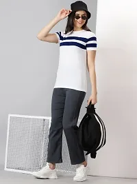 Elegant White Cotton Blend Striped T-Shirts For Women-thumb4