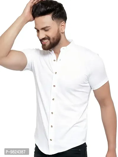 GESPO Men's Shirts Casual Fit Half Sleeves(White-Medium)